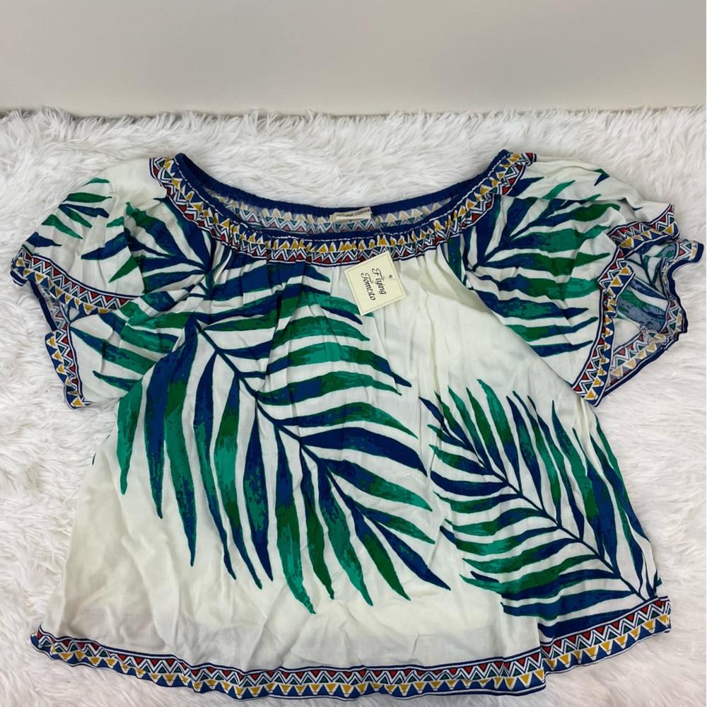 Flying Tomato Tropical Green Leaf Print Top Small